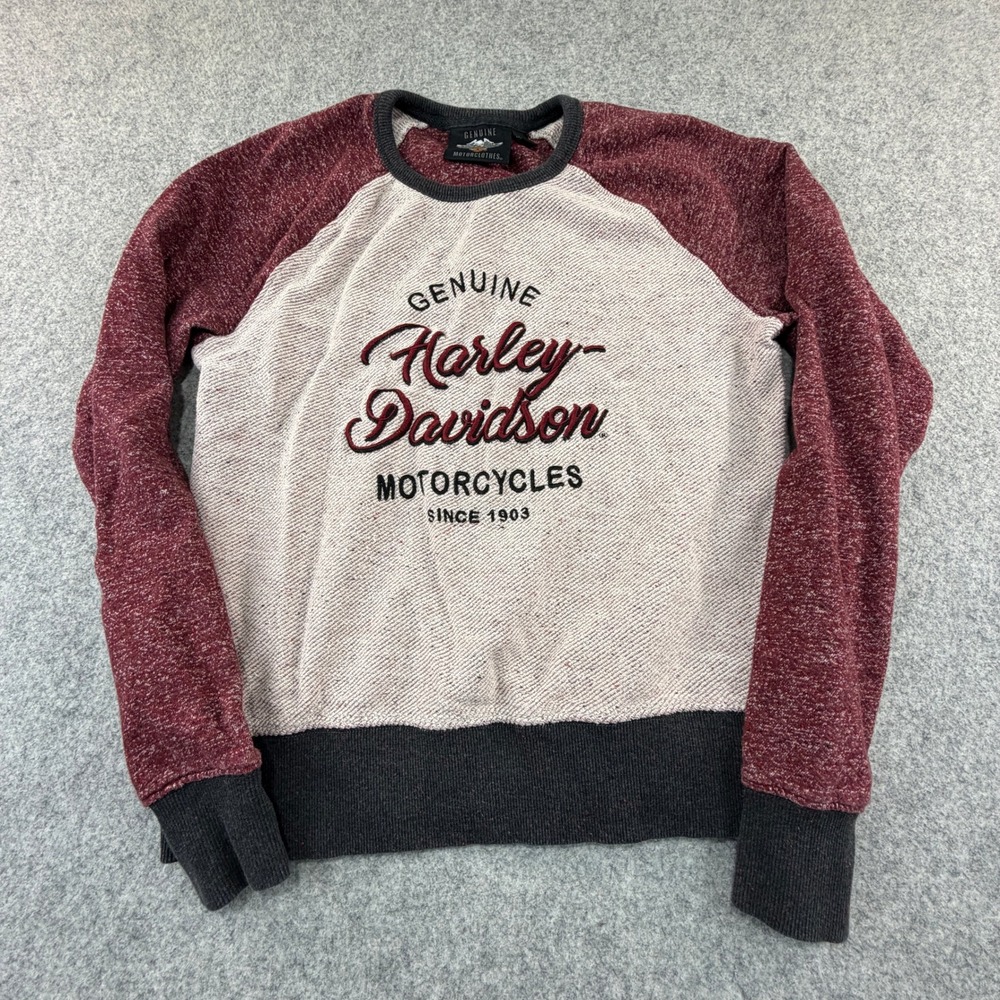 Harley-Davidson Women Burgundy Marl Raglan Crew Neck Sweatshirt Small
